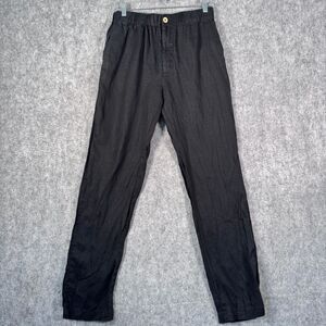 Quince European Linen Pants Mens Medium 28x32 Black Elastic Waist Drawstring